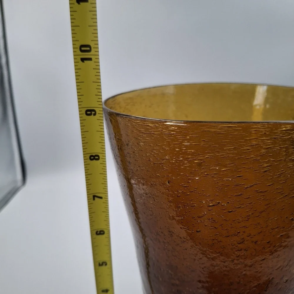 Vintage Amber Seeded Glass‎ Vase Hand Blown Conical Trumpet Shape 9